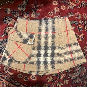 Burberry Beige Plaid Skirt with Button Accent